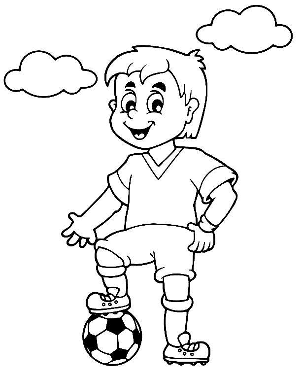 Desenho de Jovem Garoto Jogando Futebol para colorir