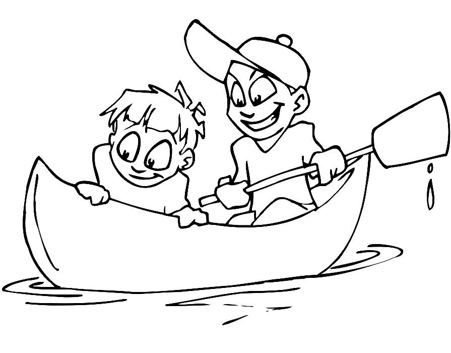 Boys Rowing Coloring Page