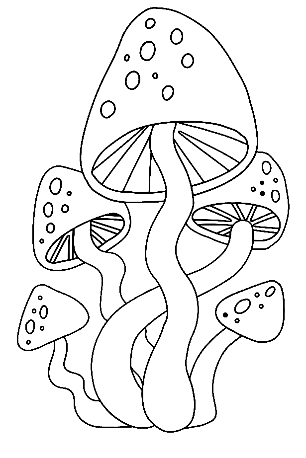 Bunch Magic Mushroom Coloring Page