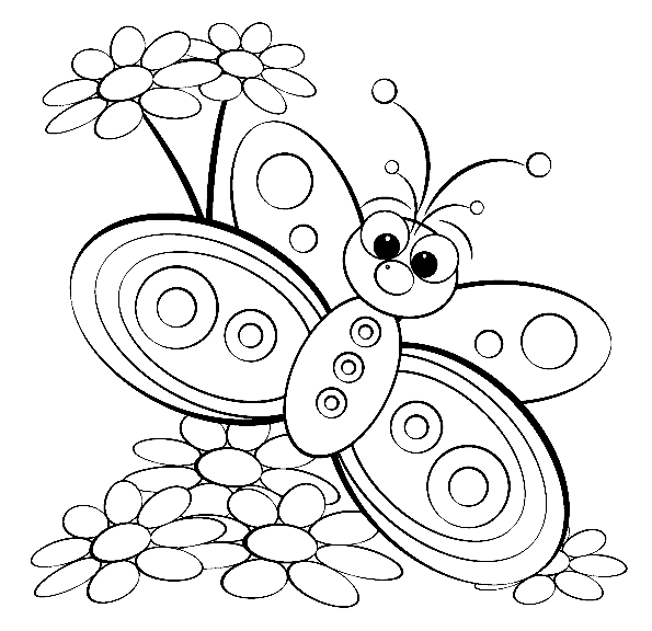 Butterfly with Daisy Coloring Pages