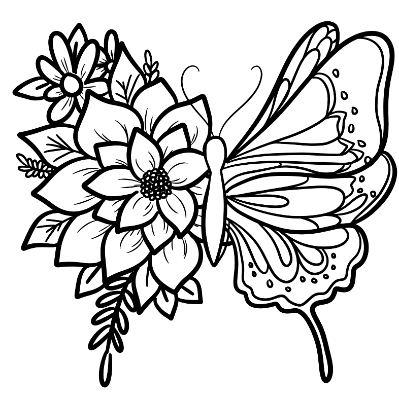 Butterfly with Flowers Coloring Page