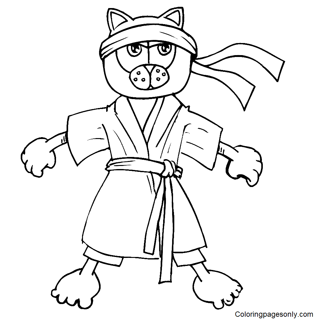 Gato de dibujos animados en Karate Página para colorear
