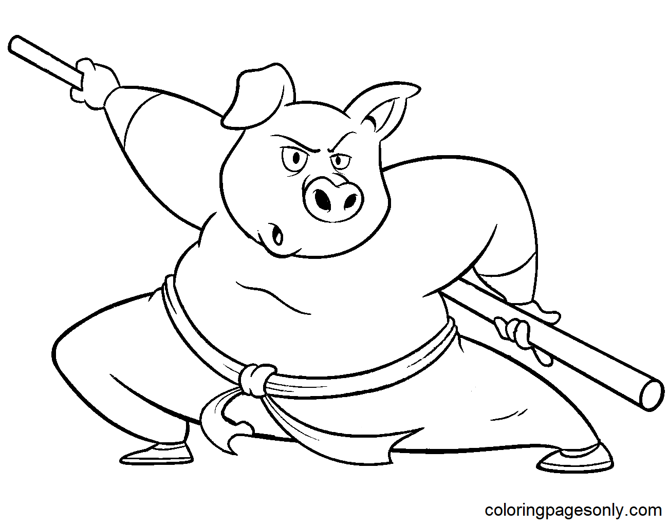 Cartoon Kung Fu Pig Coloring Page
