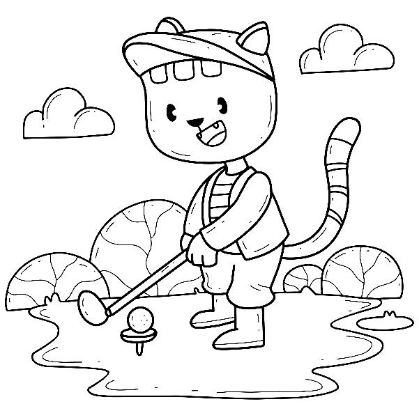 Cat Golfing Coloring Page