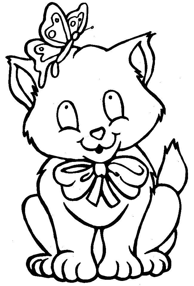 Cat with Butterfly Coloring Page