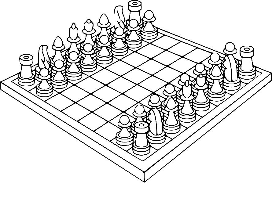 Tabuleiro com as peças de xadrez para colorir e imprimir