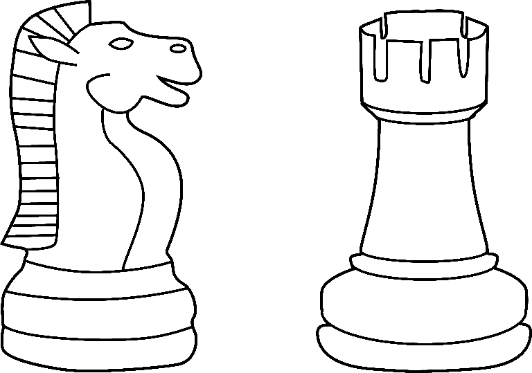 Desenho para colorir de cavaleiro e torre de xadrez