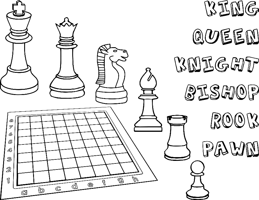 Página para colorir de peças de xadrez para crianças