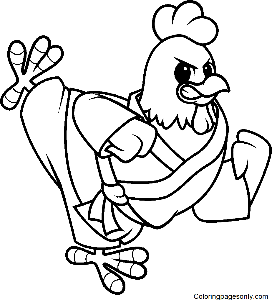 Chicken Doing Karate Coloring Page