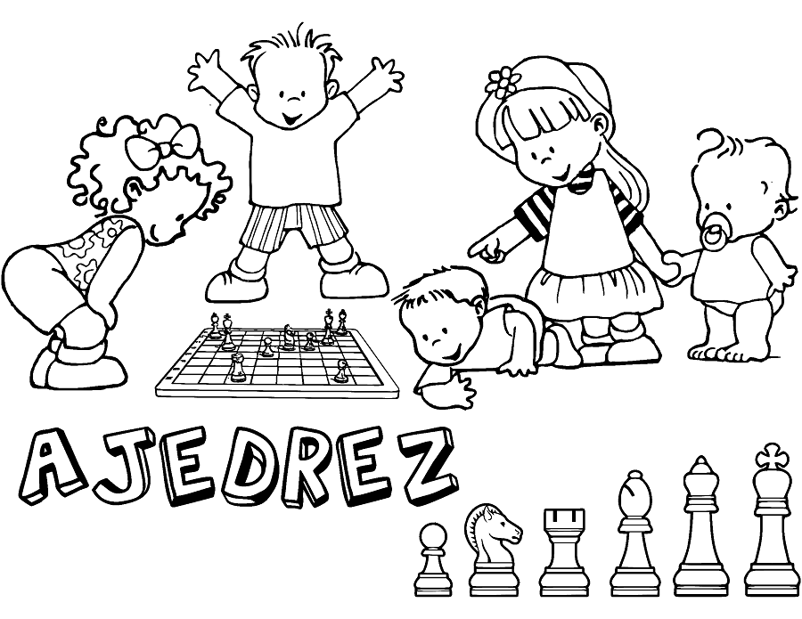 Children Playing Chess Coloring Page
