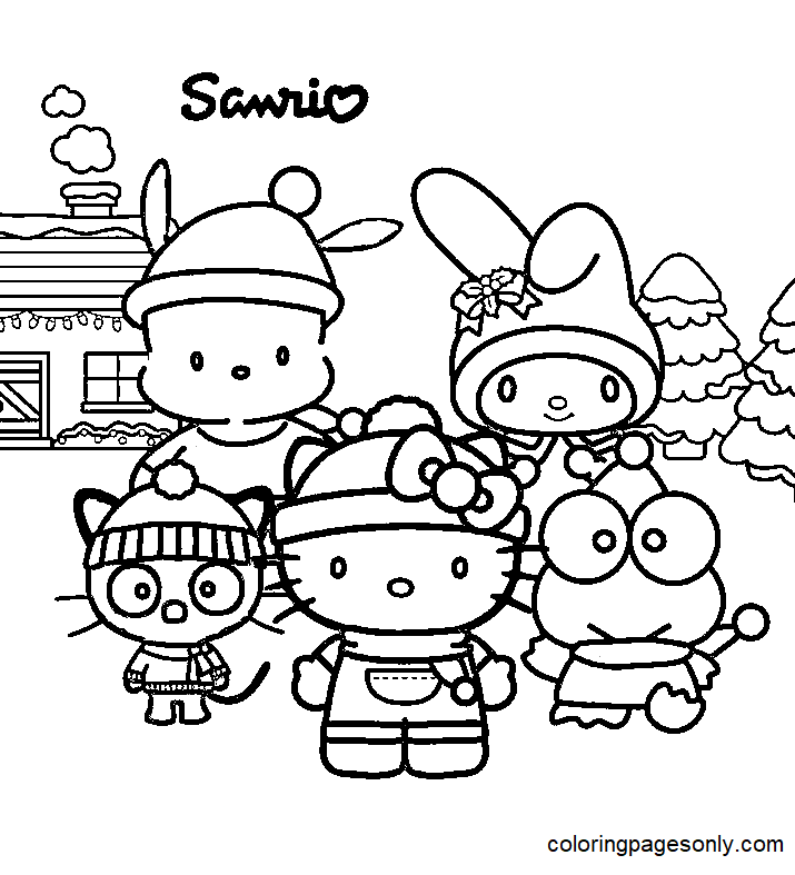 Kerst Sanrio Kleurplaat