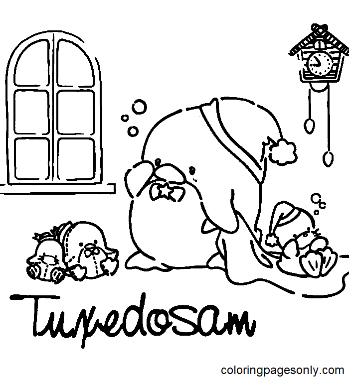 Christmas Tuxedo Sam and Chip Coloring Pages