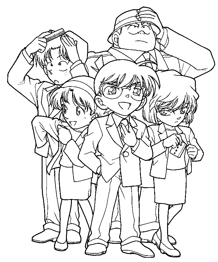 Kleurplaat Conan Edogawa en zijn vrienden