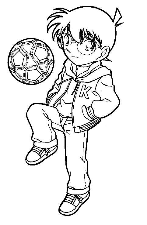 Conan Edogawa playing Soccer Coloring Page