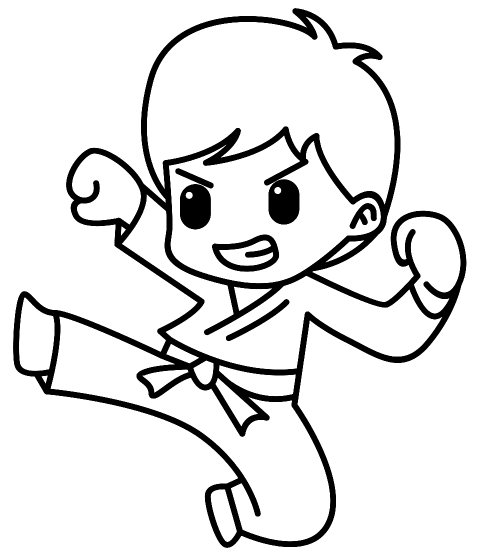 Cute Boy Karate Coloring Page