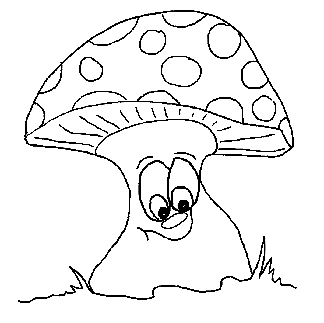 Pagina da colorare di funghi simpatico cartone animato