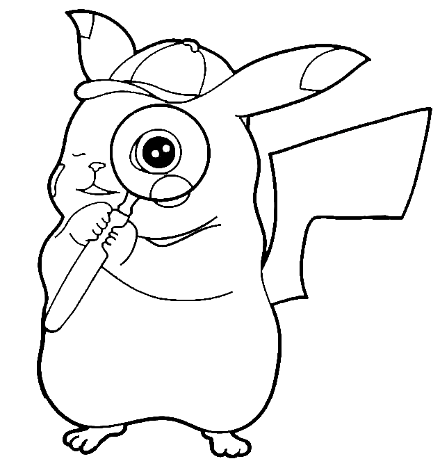 Cute Detective Pikachu Coloring Page