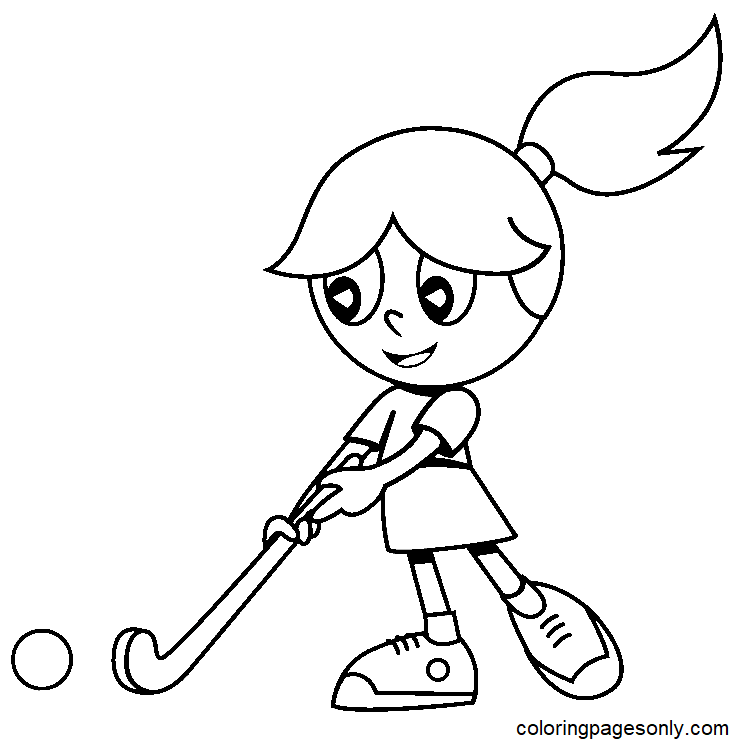 可爱的女孩打曲棍球来自曲棍球