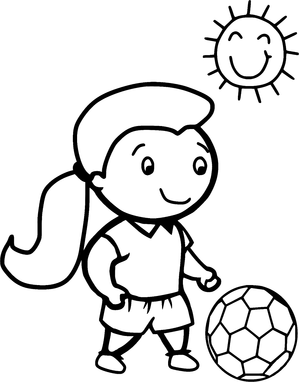 Раскраска Милая девочка играет в футбол