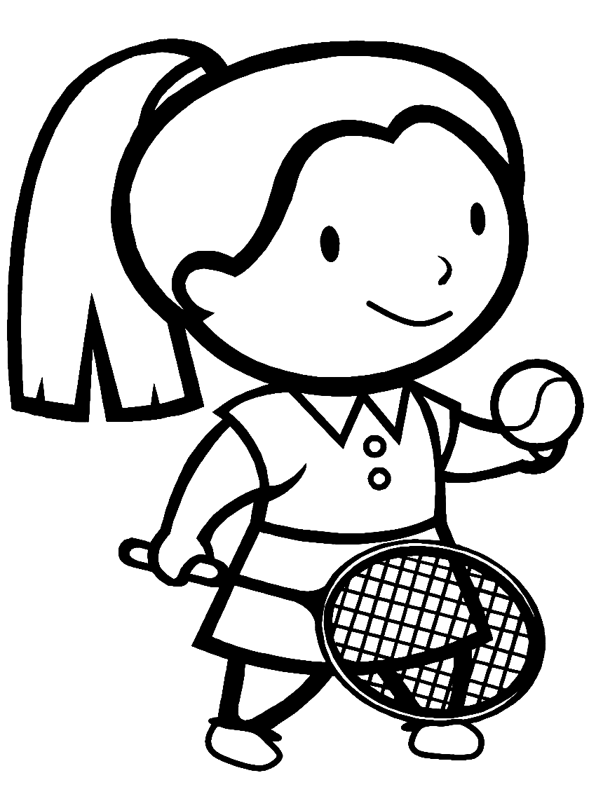 Cute Girl Playing Tennis Coloring Page
