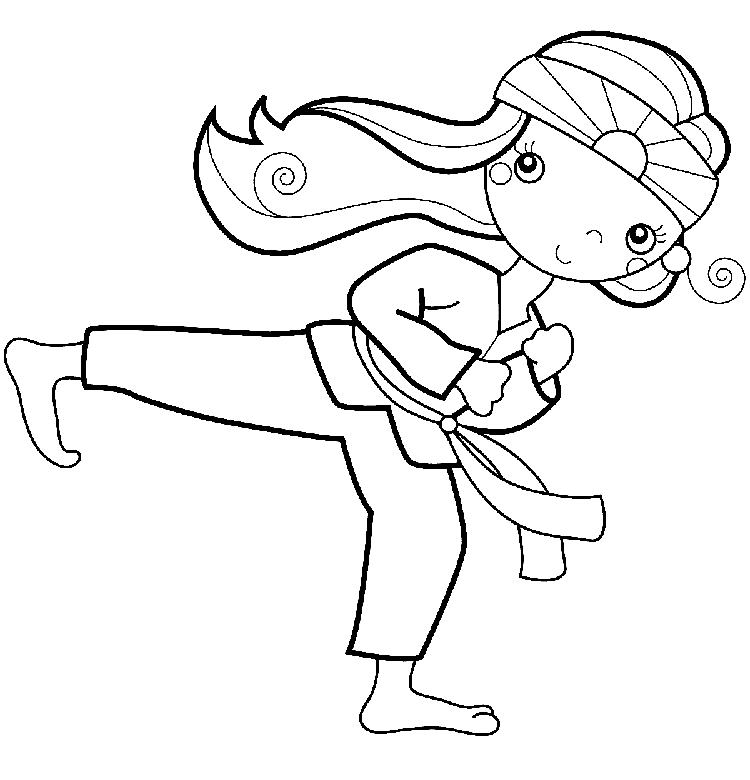 Cute Karate Girl Coloring Page
