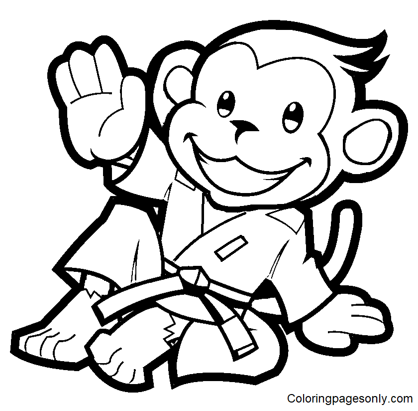 Cute Monkey Karate Coloring Page