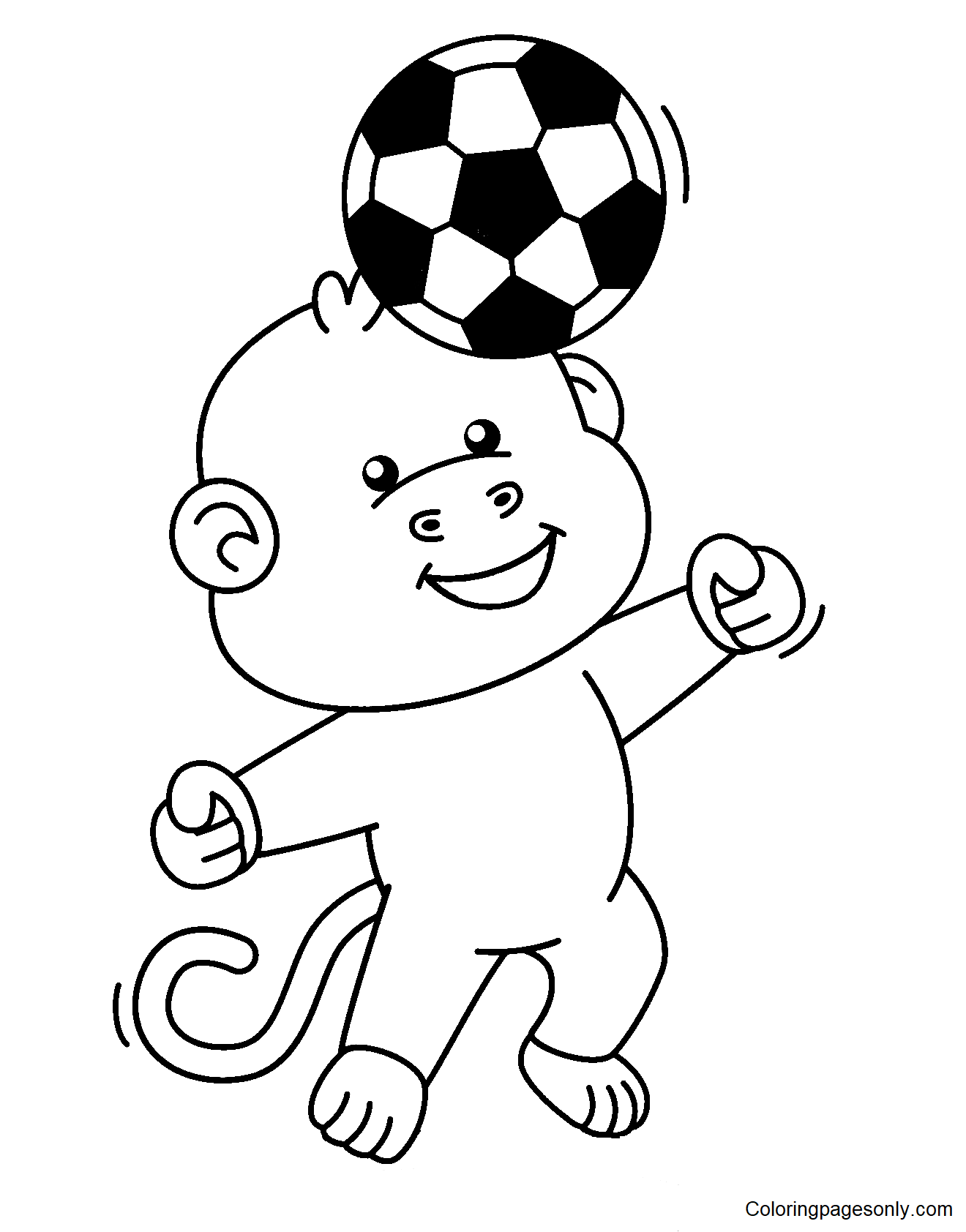 Coloriage singe mignon jouant au football