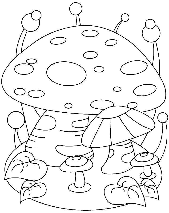 Cute Mushrooms for Kids Coloring Page