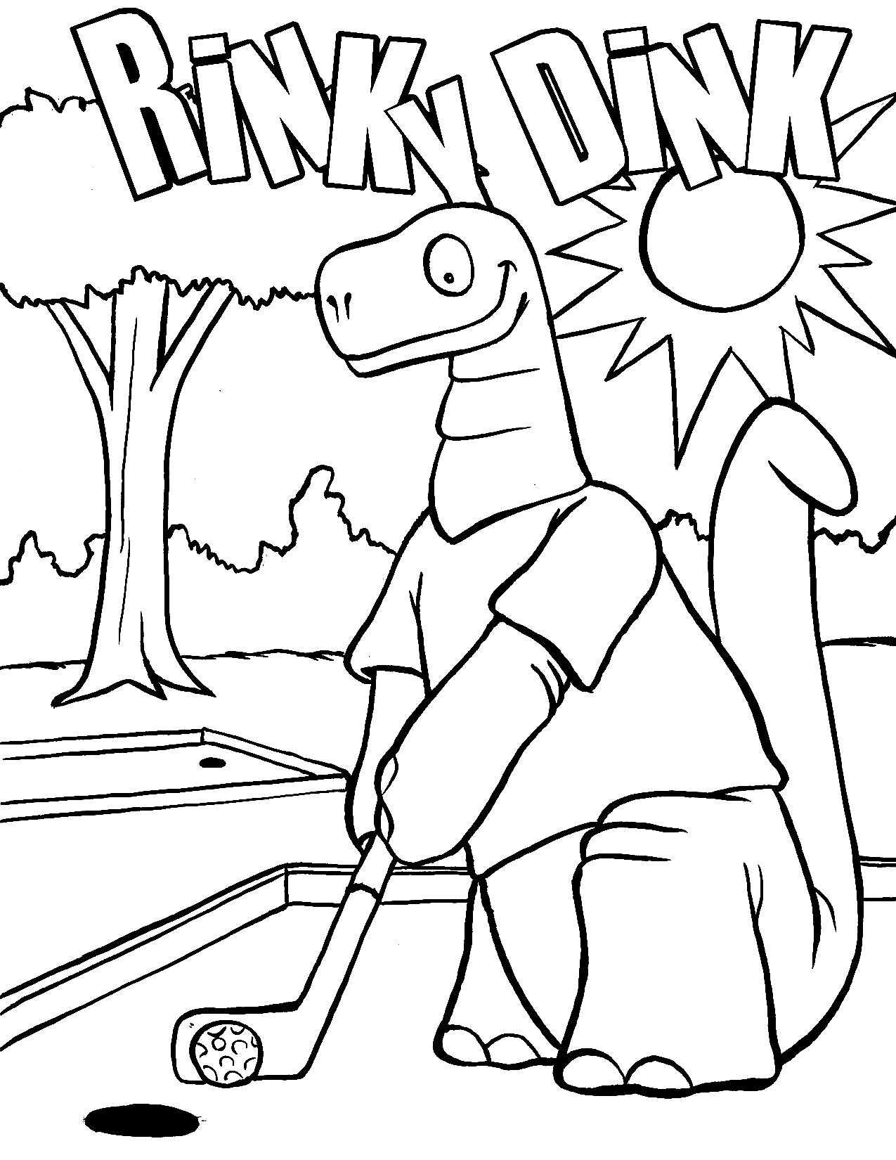 Dinosaur Playing Golf Coloring Page