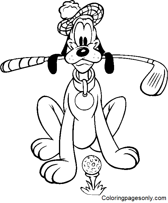 Disney Pluto Playing Golf Coloring Page - Free Printable Coloring Pages
