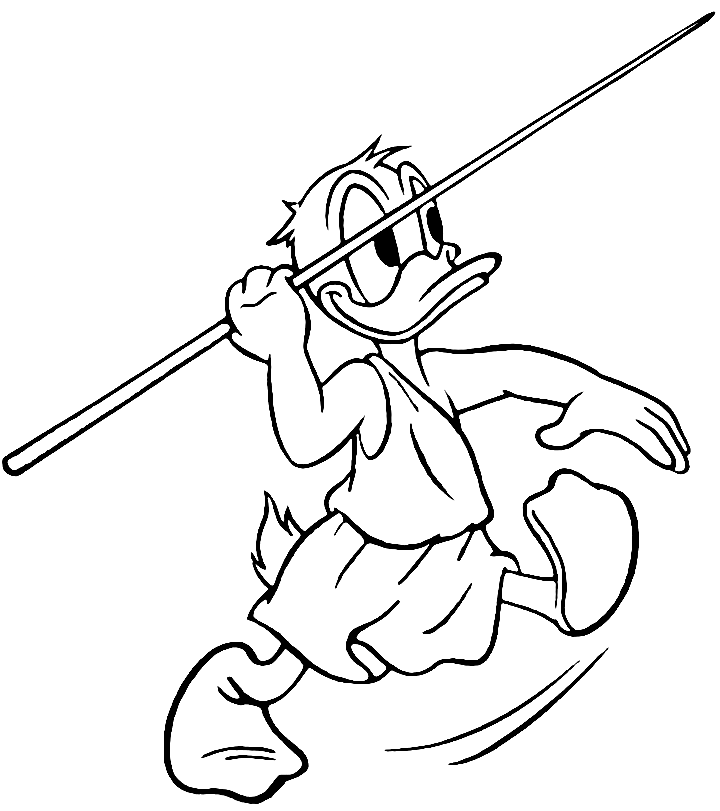 Pato Donald lanzando jabalina desde atletismo