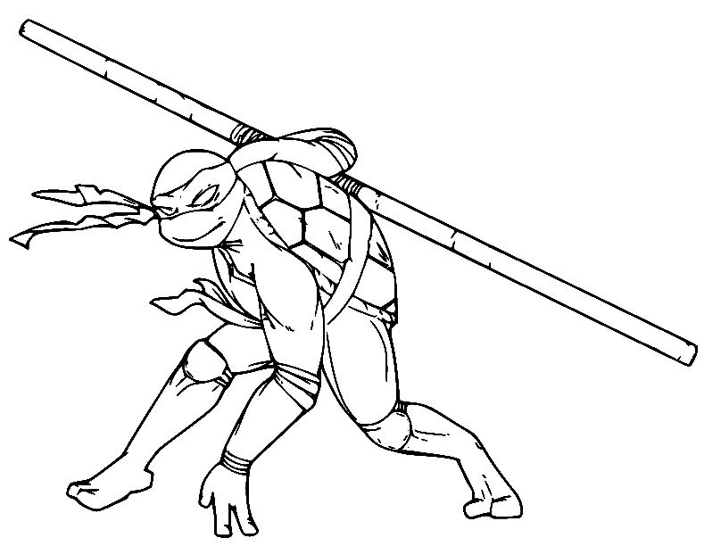 Donatello sostiene el bastón de Bo de las Tortugas Ninja