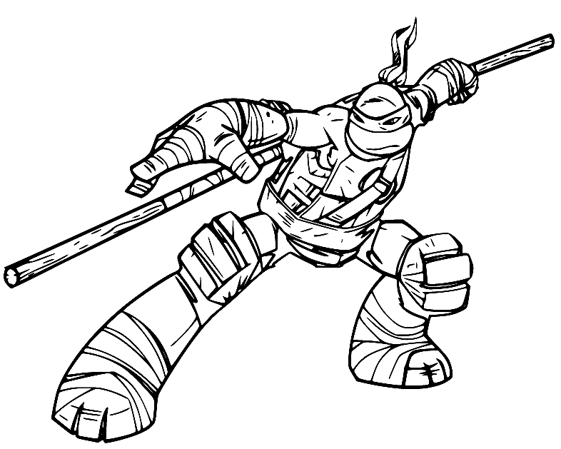 Desenho de Donatello segurando sua arma para colorir