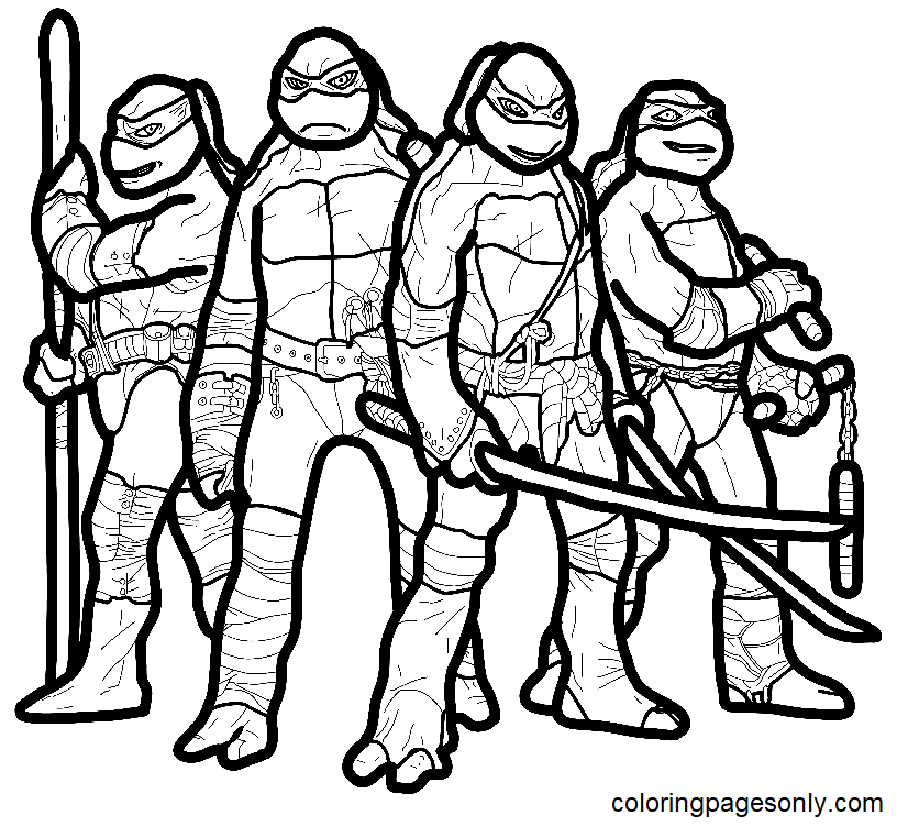 Donatello, Raphael, Leonardo, Michelangelo Coloring Page