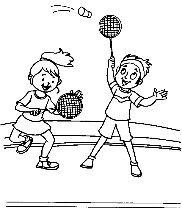 Página para colorir dupla de badminton