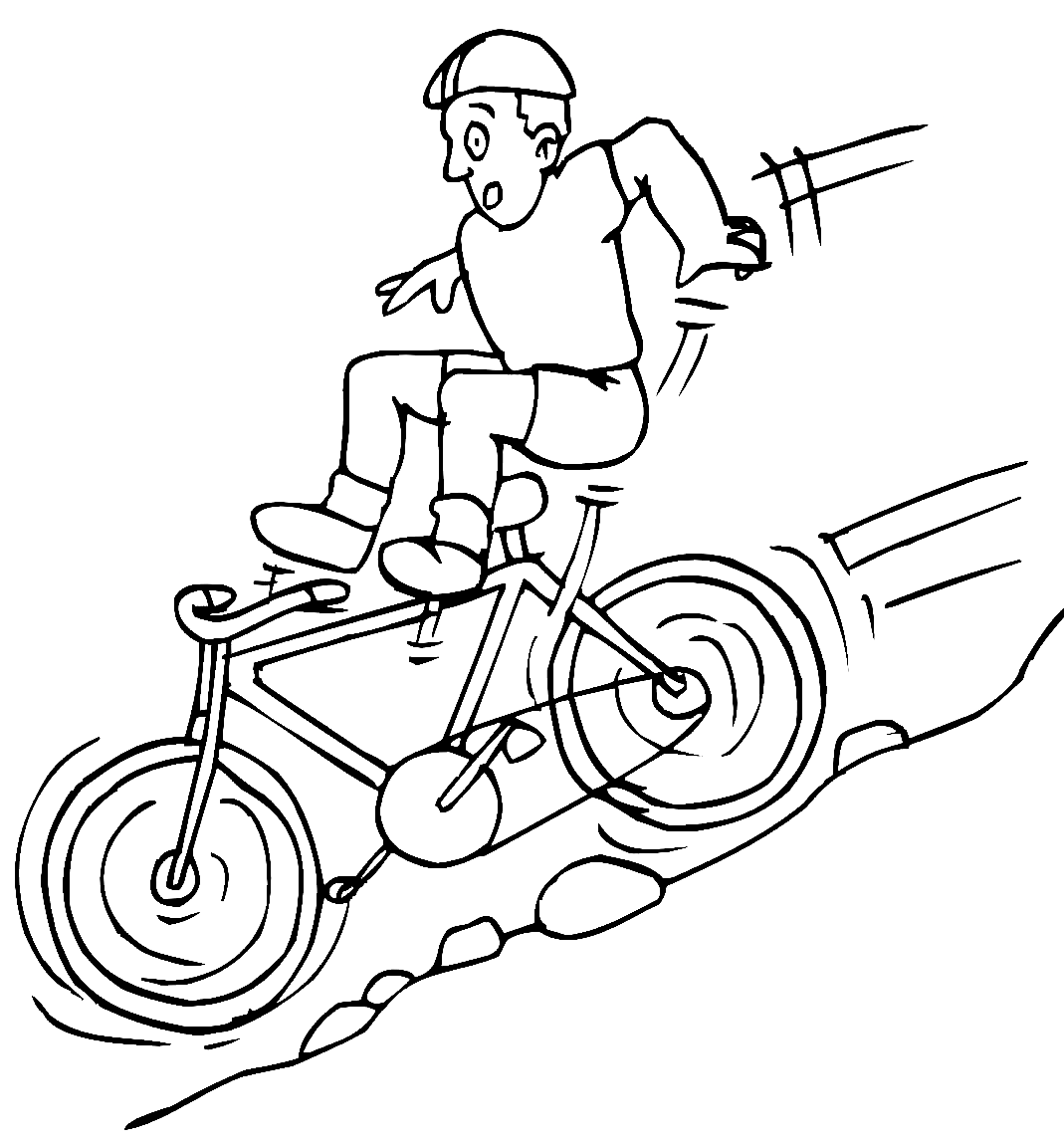 Downhill on Mountain Bike Coloring Page