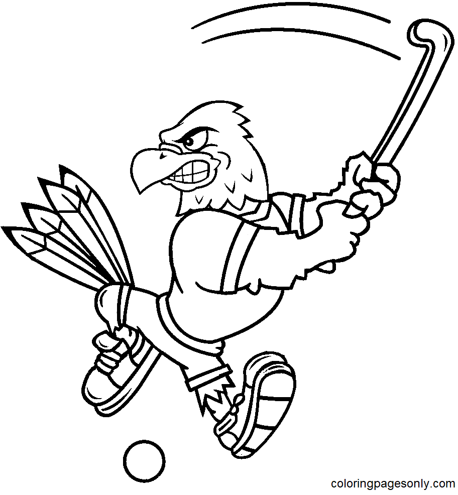 Aigle jouant au hockey sur gazon de hockey sur gazon