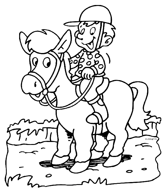 Página para colorir de esportes equestres para crianças
