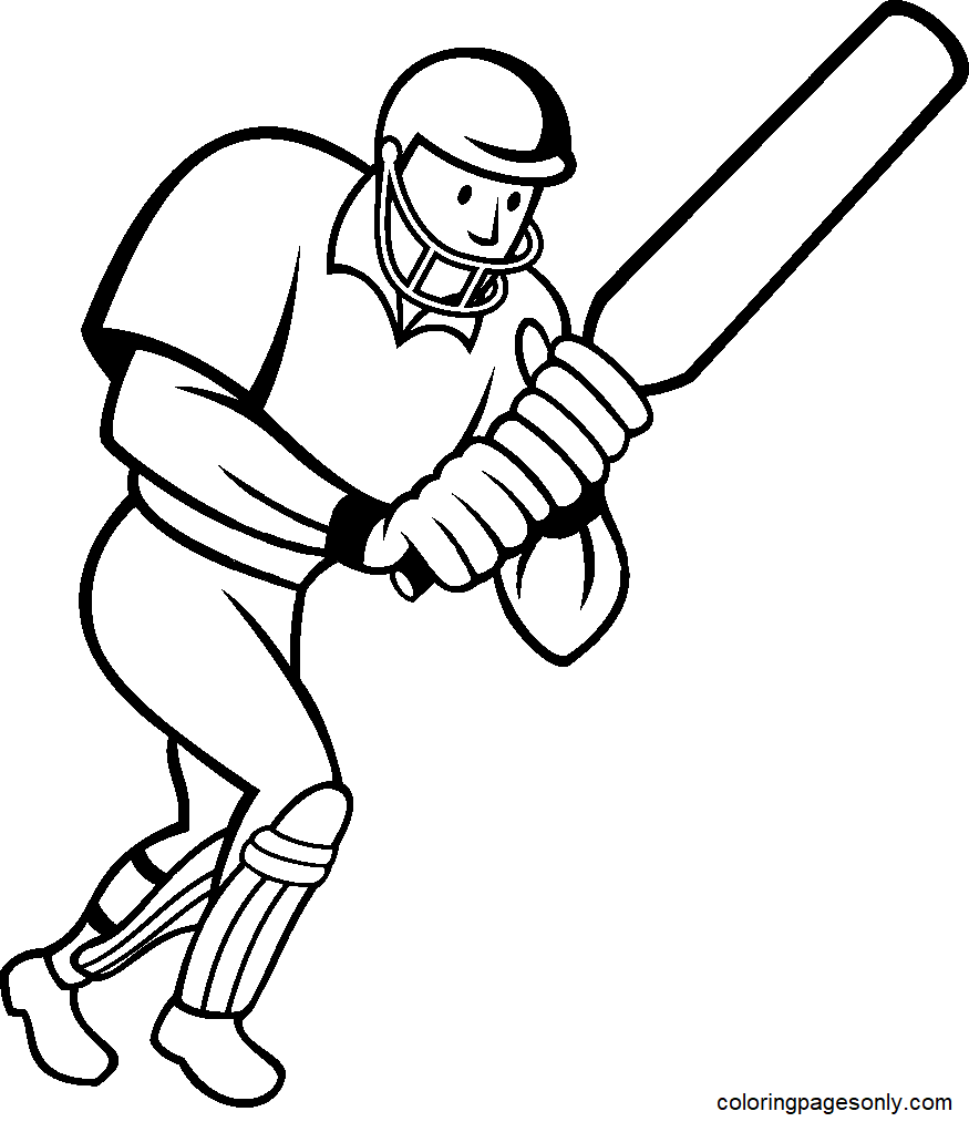 Pagina da colorare gratuita del giocatore di cricket