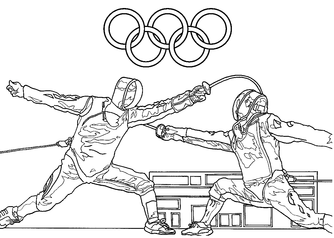 Pagina da colorare di scherma olimpica stampabile gratuita
