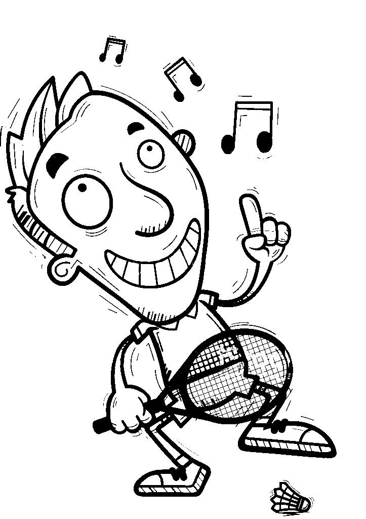 Funny Badminton Player Coloring Page