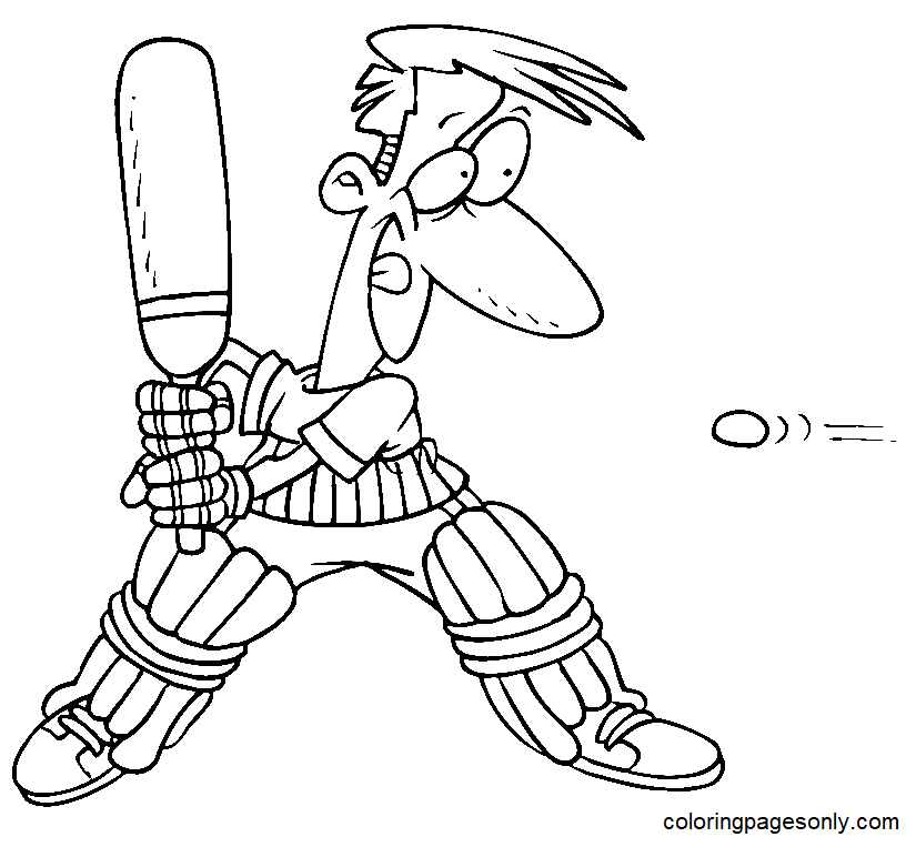 Pagina da colorare divertente del battitore di cricket