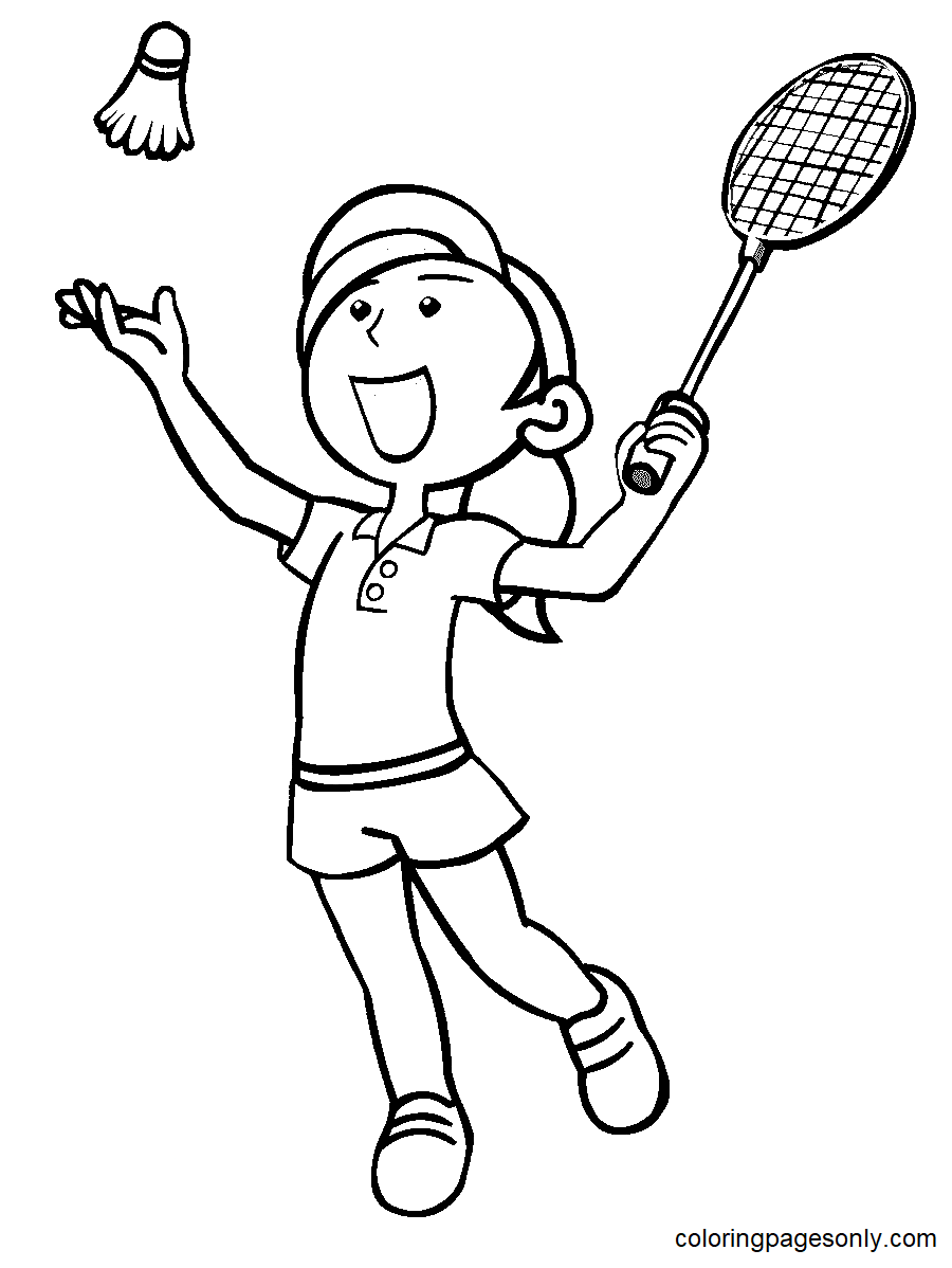 Página para colorir de menina jogar badminton
