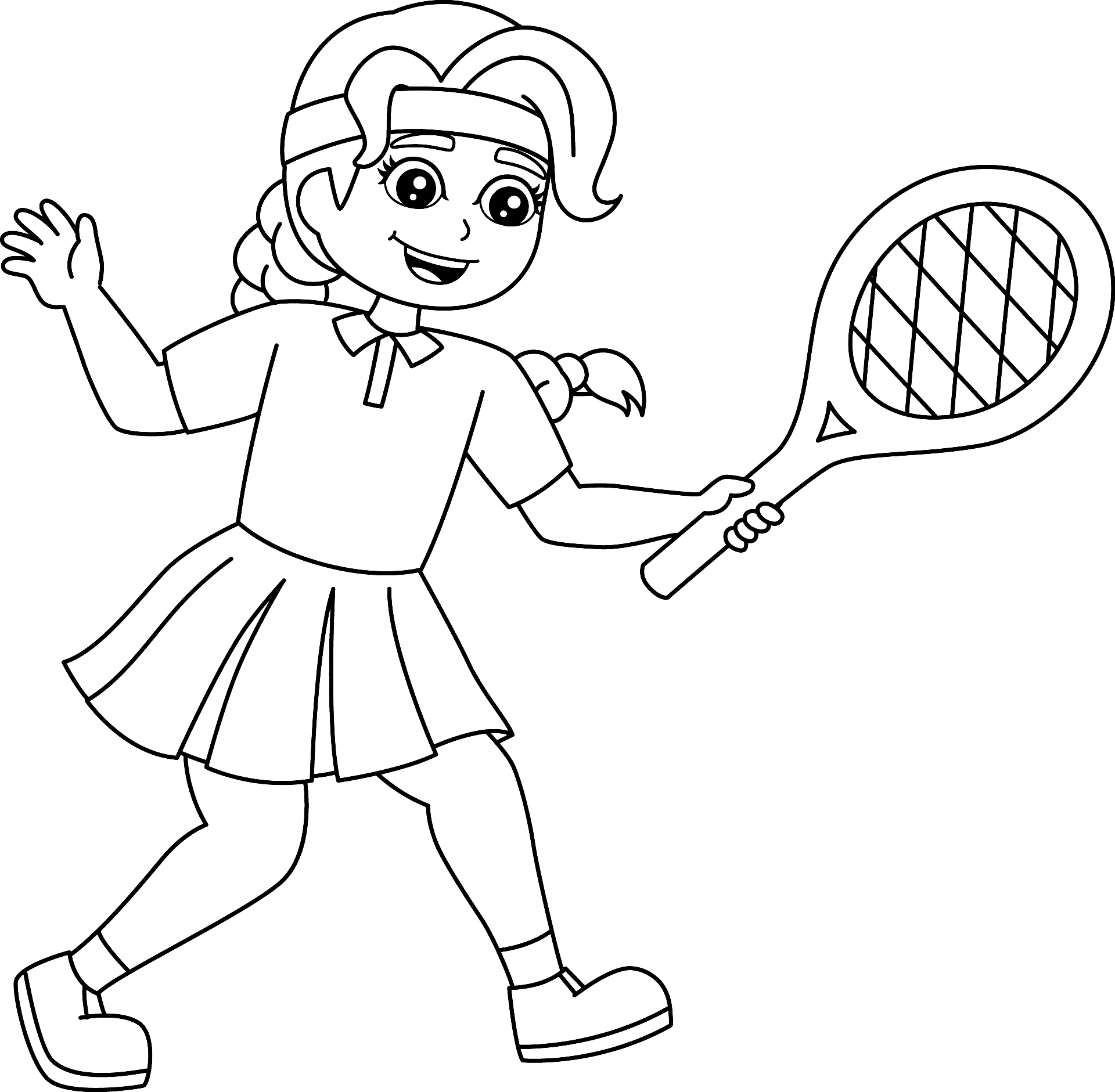 Menina jogando tênis para colorir