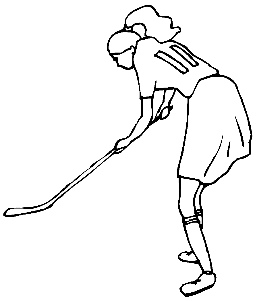 Раскраска Девушка играет в хоккей на траве