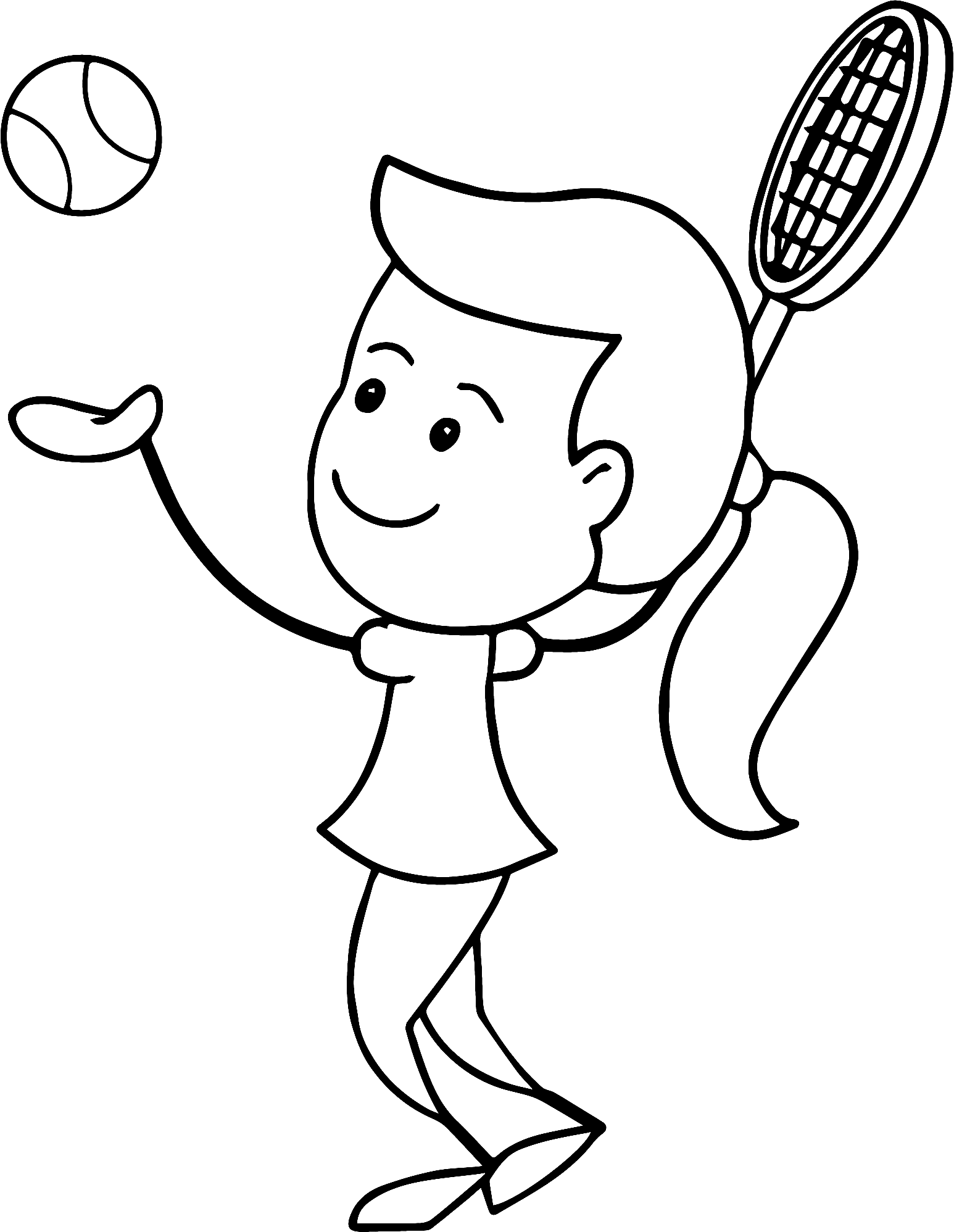 Página para colorir menina servindo bola de tênis