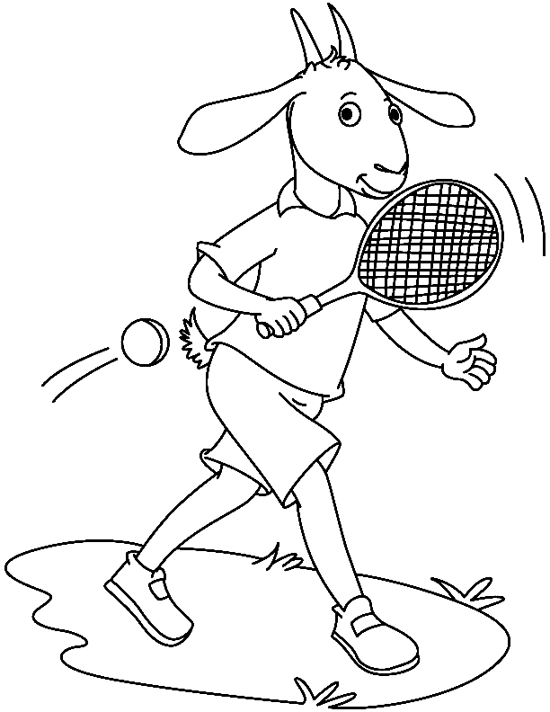 Goat Playing Tennis Coloring Page