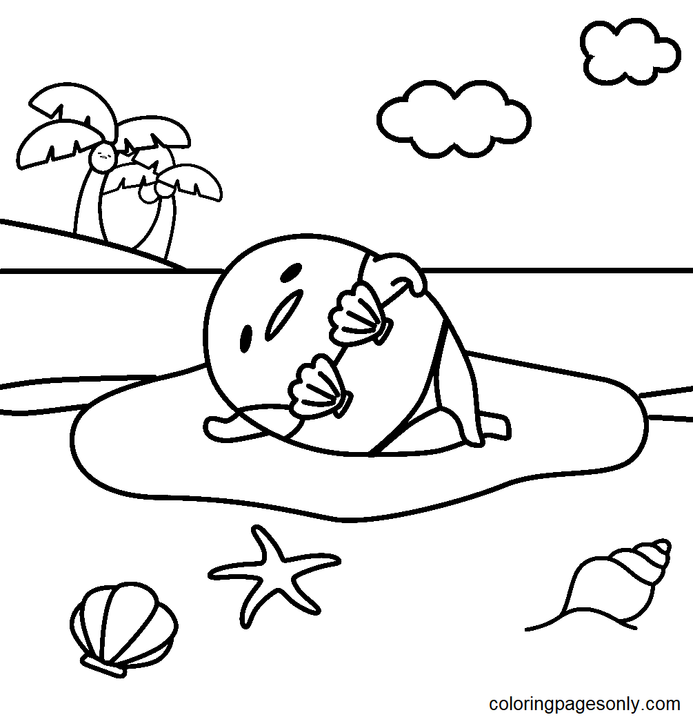 Gudetama on the Beach Coloring Page