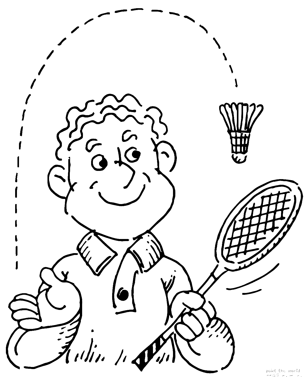 Pagina da colorare felice giocatore di badminton