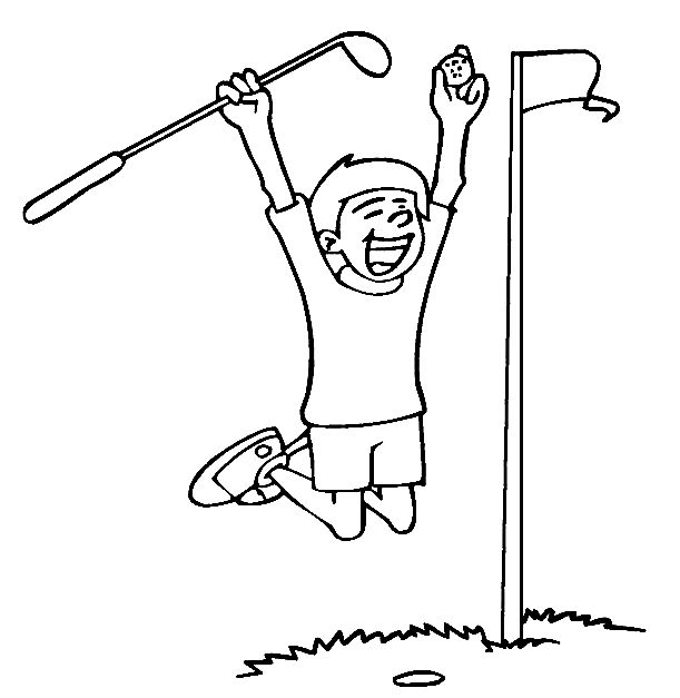 Happy Boy Playing Golf Coloring Pages